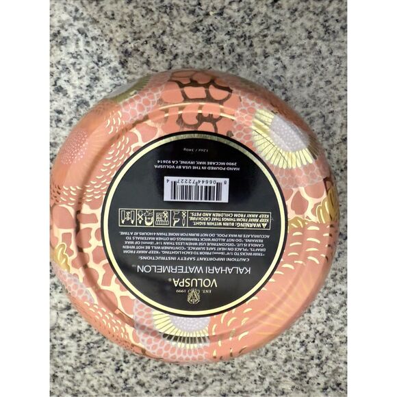 VOLUSPA KALAHARI WATERMELON 3 WICK TIN CANDLE ~NEW - Picture 3 of 3